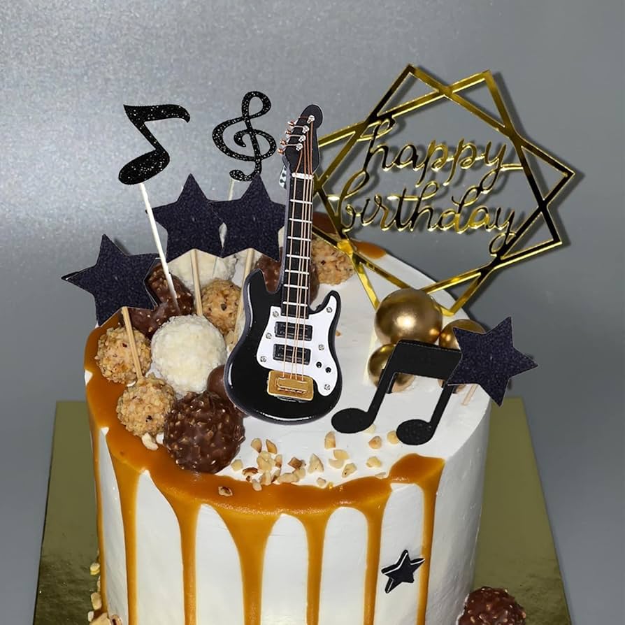 ギターテーマの デーケーキトッパー1個 ロック＆ロールのお祝い用竹製ミュージックパーティーデコレーション 電 - Temu Japan