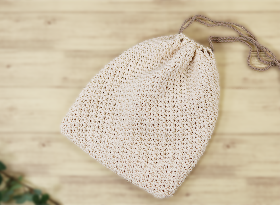 100均毛糸 2玉で作る、かんたんシンプル巾着ポーチ編みました☆ - モコタロウブログ 編み物