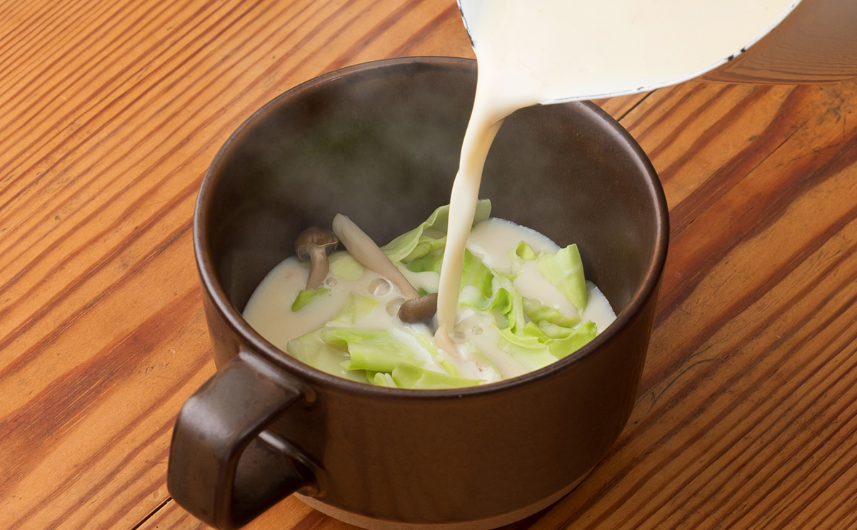 キャベツときのこのチーズクリームスープ豆乳レシピマルサンアイのお料理レシピマルサンアイ株式会社