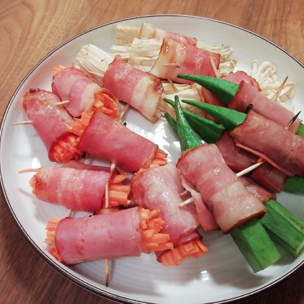 彩り野菜のベーコン巻き串 – Foodlier Recipes