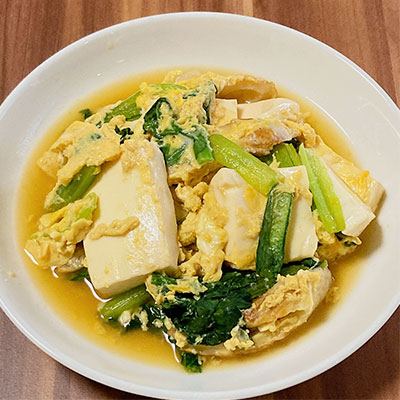 ガツガツいける！ 高野豆腐とキャベツの卵とじ