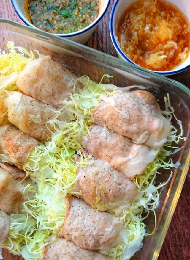 千切りキャベツの豚肉巻き 香味タレ おろしポン酢 とだともSnapdish スナップディッシュID:0j9yqa