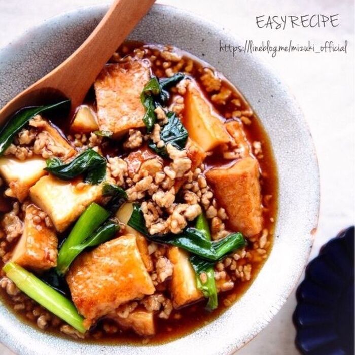 厚揚げのとろとろ鶏ひき肉あんかけ