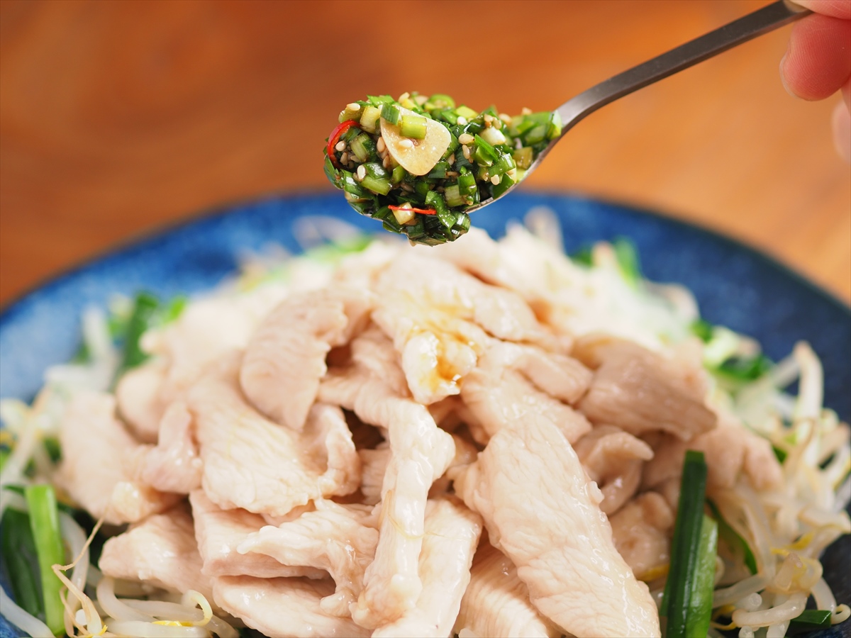 「レンジ蒸しどり にらだれがけ」の献立