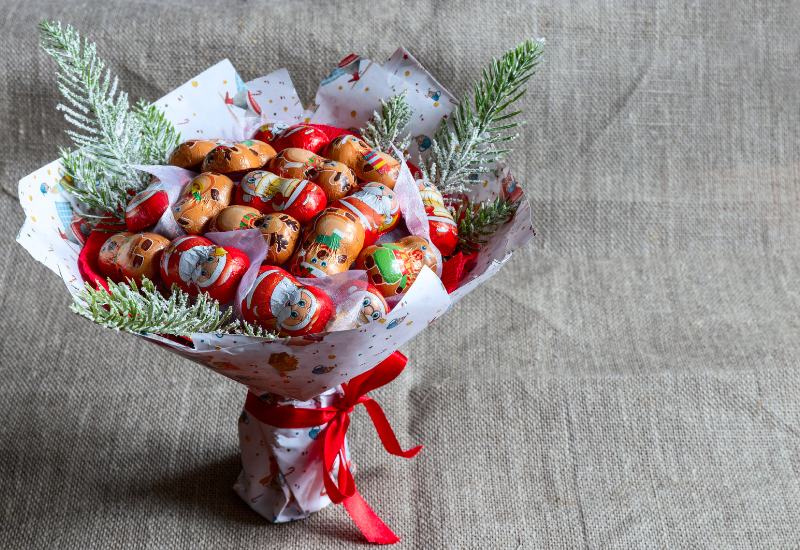お菓子のプチブーケの作り方 - 虹のストライプ