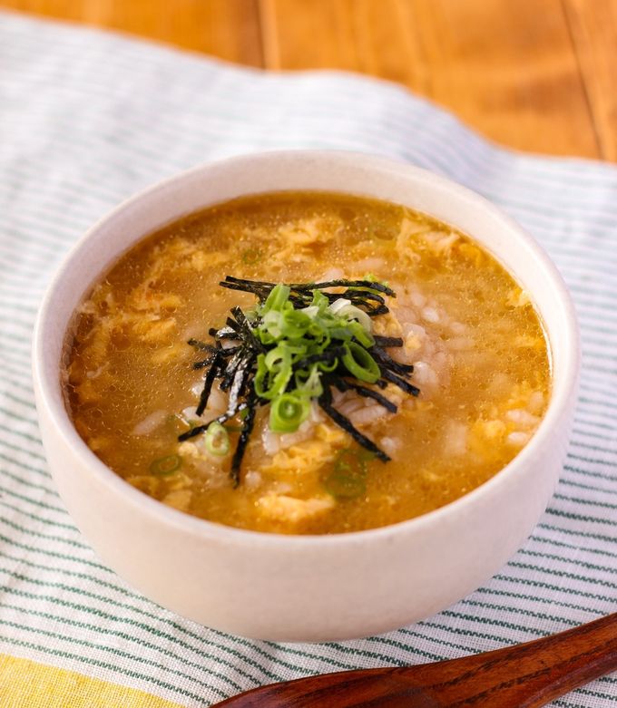 ■簡単朝昼■残りご飯で卵雑炊☆中華粥減量