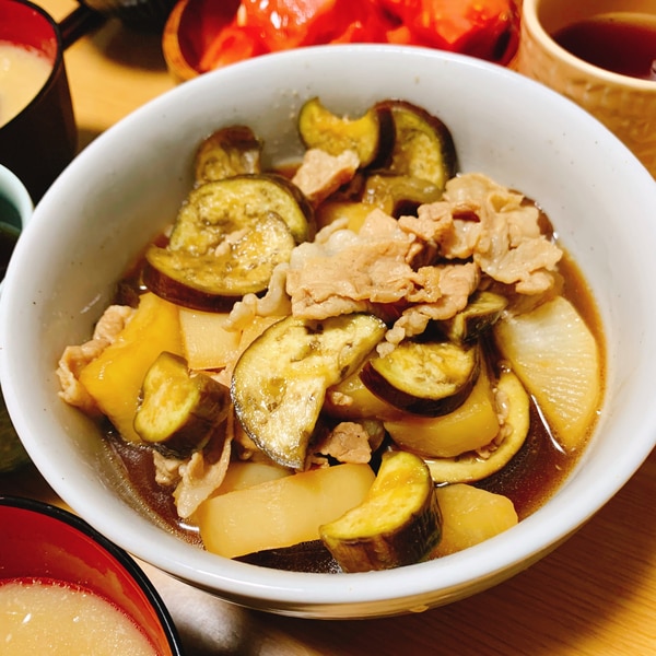 ご飯がすすむ！甘辛酸っぱい、なすとひき肉の炒めもの