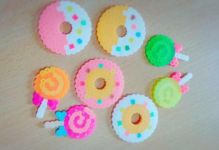 アイロンビーズで立体ドーナツ「コキンちゃん」 - きゅうりましまし