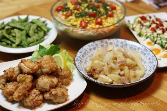 93円 むね肉の塩唐揚げ献立＊〜あっこりんmamaの1男3女 6人家族の節約献立とお弁当日記〜＊