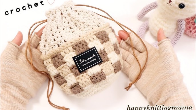 かぎ針編み リボンのミニ巾着の編み方How to crochet ribbon mini pouchリボン巾着crochetpouch