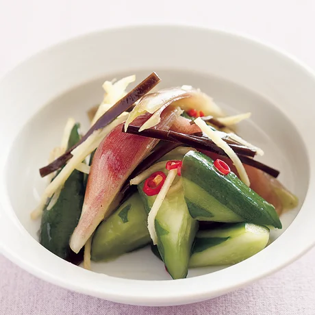 作り置き副菜♪きゅうり大葉みょうがの生姜甘酢和え☆