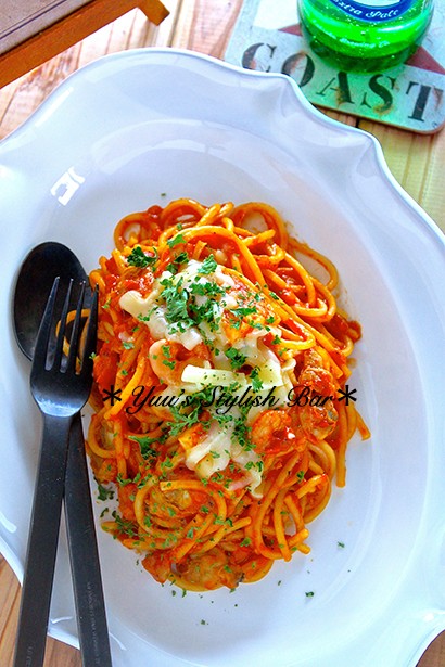 レンジで作るキャベツとシーフードの夜食スープパスタ