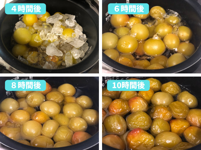 炊飯器で簡単梅シロップ , 保存版！,材料 梅１ｋｇ, 角砂糖１ｋｇ,作り方 , 炊飯器に入れて,保温で8時！以上, 角砂糖の残りが気になる方は, 保温時間を増やしてやってみてね, 角砂糖だからだんだん溶けていくから,もちろんそのままでも大丈夫だよ！, 簡単すぎてやばい🤩✨, 梅が柔らかくなって, 梅のエキスが溢れ出すの✨, 梅エキスには,