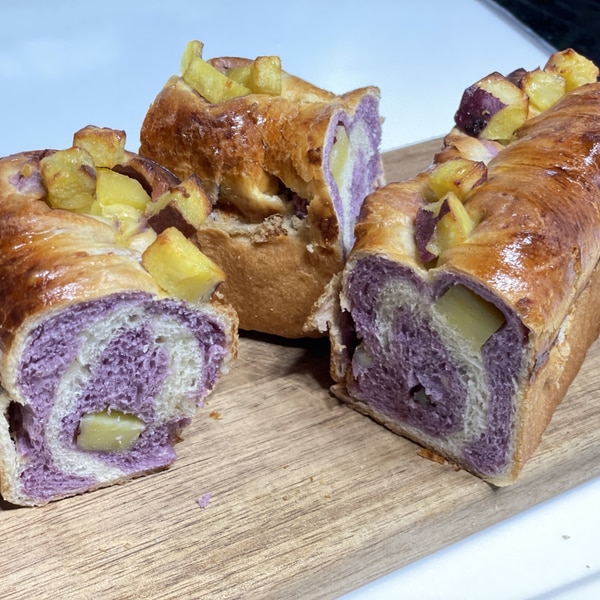 イーストで作る「紫芋あずき蒸しパン」