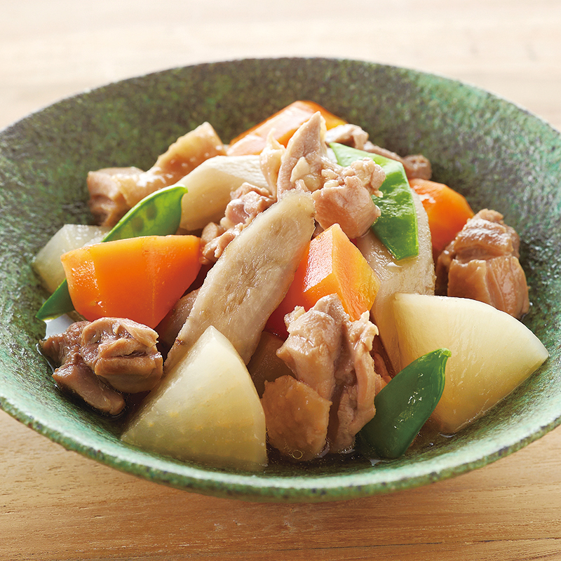 味が染みたネギと鶏とごぼうの煮物コトコト煮るだけ