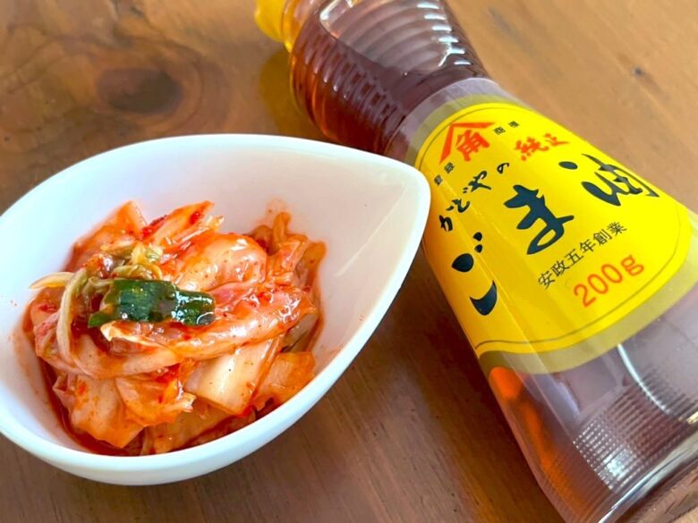 爆速1分おつまみ！材料2つ混ぜるだけ「ごま油キムチ」 副菜にも◎- mogumogu