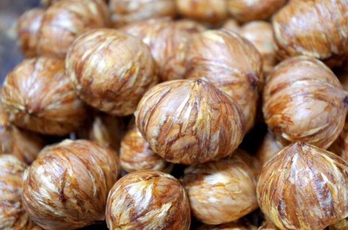 簡単！栗の皮のむき方 下ごしらえ , ①栗をよく洗い、半日水に浸けて 虫食い栗を取り除く 水気を切る, ②保存袋にいれて一晩以上冷凍庫に入れる,③冷蔵庫から出した栗を大きいボールに入れ、熱湯をかけ５分おく, ④栗が熱いうちに皮をむく, ⑤渋皮を剥いたあとは10分くらい水にさらし、アクをぬく,⑥その後、保存したり栗ごはんに使います,