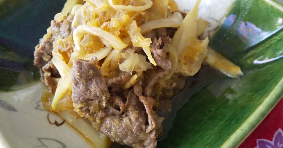 牛肉こま切れと大根玉ねぎの甘辛味噌炒め