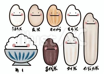 おにぎりたちとお米のかわいいキャラクターの手書き風イラストセット 素材庫向量圖Adobe Stock