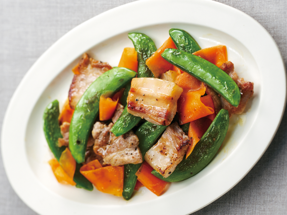 スナップえんどうと豚肉のみそマヨ炒め - 日の出みりん食を豊かにする「調味料」、食を楽しむ「お酒」造りの日の出みりん