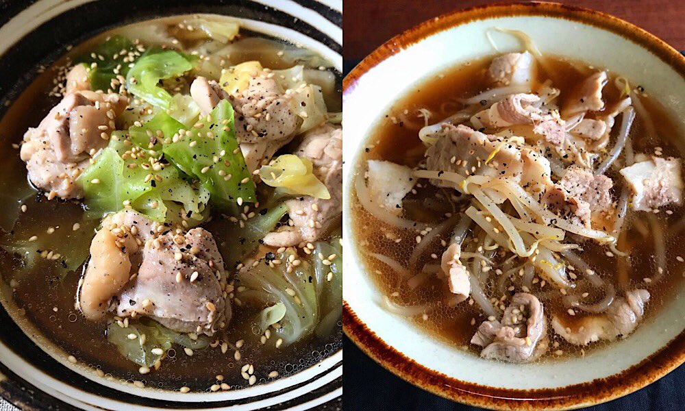 山本ゆり さんのもつ鍋風。忙しいときには最高！！！具はキャベツ、しいたけ、にんじんひらひら、ささがきごぼう、油揚げ、絹豆腐、豚バラに、にんにくとやっこネギ。 最後に中華麺も入れておいしかったー！今年初の鍋。やっぱり鍋は最高だあ❤️キャベツレシピ