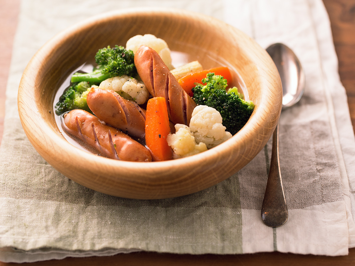 洋野菜ミックスとシーフードミックスのアヒージョ